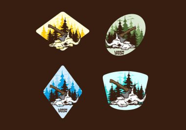 Bufalo kafatası çizimine saplanmış bir balta.