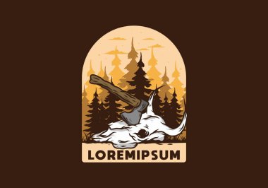 Bufalo kafatası çizimine saplanmış bir balta.