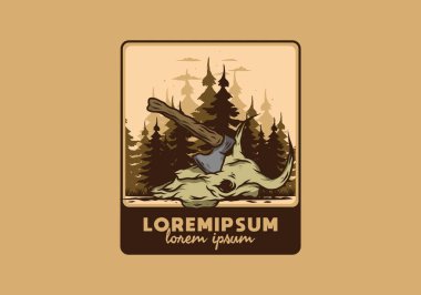 Bufalo kafatası çizimine saplanmış bir balta.