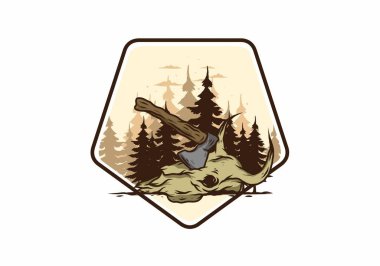 Bufalo kafatası çizimine saplanmış bir balta.