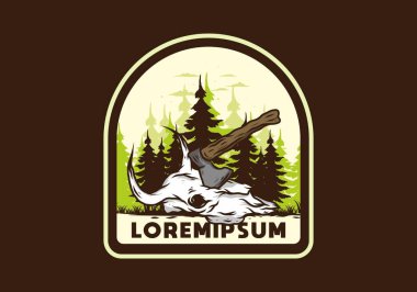 Bufalo kafatası çizimine saplanmış bir balta.