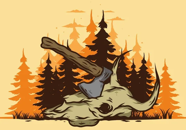 Stuck Buffalo Skull Illustration Design — Image vectorielle
