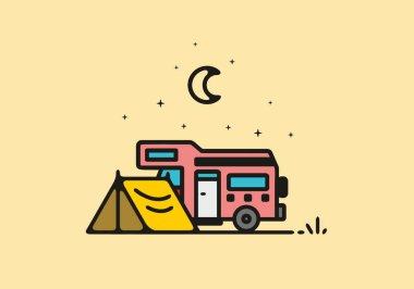 Kamp minibüsü çizgisi çizim tasarımı ile kamp yapmak