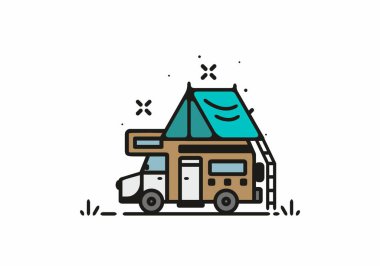 Kamp minibüsü çizgisi çizim tasarımı ile kamp yapmak