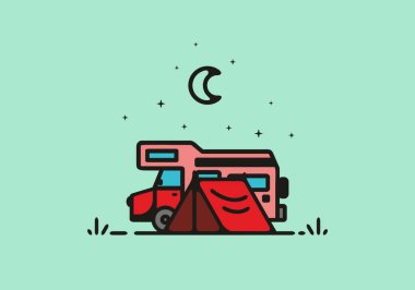 Kamp minibüsü çizgisi çizim tasarımı ile kamp yapmak