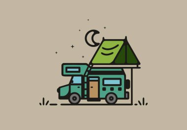 Kamp minibüsü çizgisi çizim tasarımı ile kamp yapmak