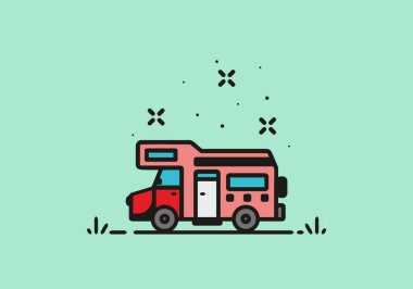 Kamp minibüsü çizgisi çizim tasarımı ile kamp yapmak