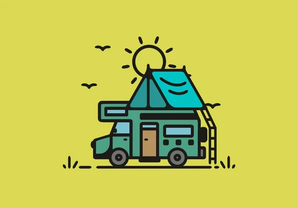 Kamperen Met Camper Lijn Kunst Illustratie Ontwerp — Stockvector