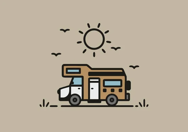 Camping Camper Van Line Art Illustration Design — ストックベクタ