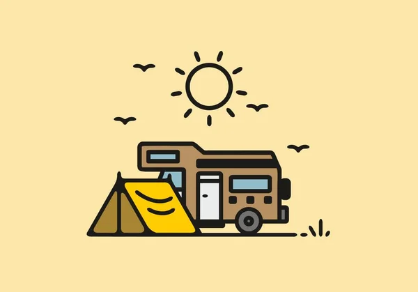 Camping Camper Van Line Art Illustration Design — Stok Vektör