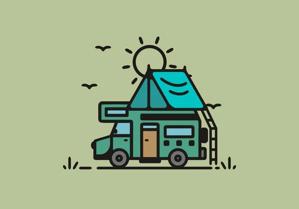 Camping Avec Camping Car Van Line Art Illustration Design — Image vectorielle