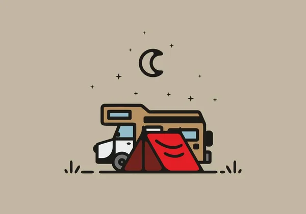 Camping Camper Van Line Art Illustration Design — Stock vektor