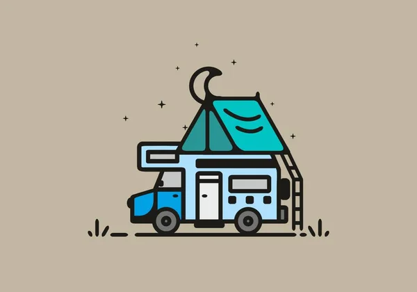 Camping Camper Van Line Art Illustration Design — 스톡 벡터