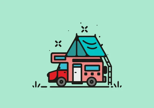 Camping Camper Van Line Art Illustration Design — Image vectorielle