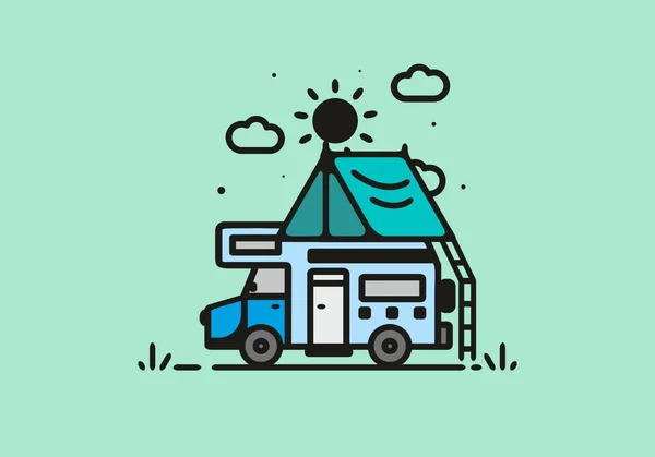 Camping Camper Van Line Art Illustration Design — Vector de stock