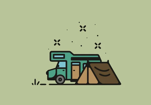 Camping Mit Wohnmobil Linie Kunst Illustration Design — Stockvektor