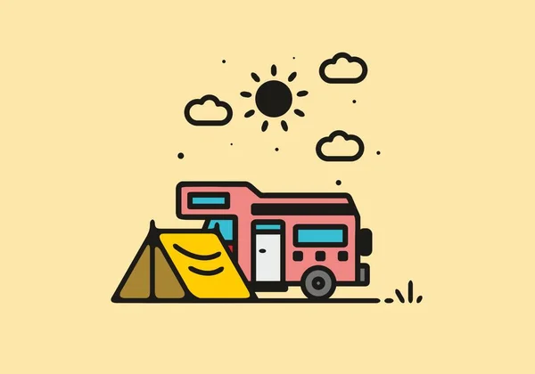 Camping Camper Van Line Art Illustration Design — Vetor de Stock