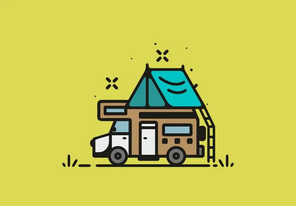 Camping Mit Wohnmobil Linie Kunst Illustration Design — Stockvektor