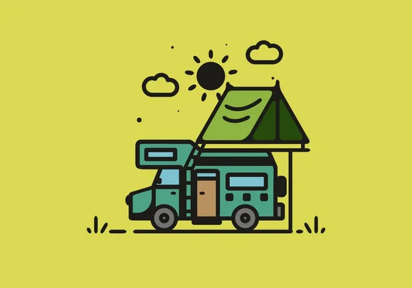 Acampar Com Campista Van Linha Arte Ilustração Design — Vetor de Stock