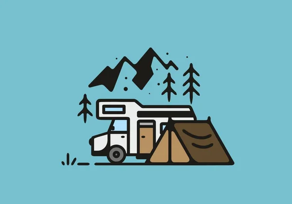 Camping Camper Van Line Art Illustration Design — Stock Vector
