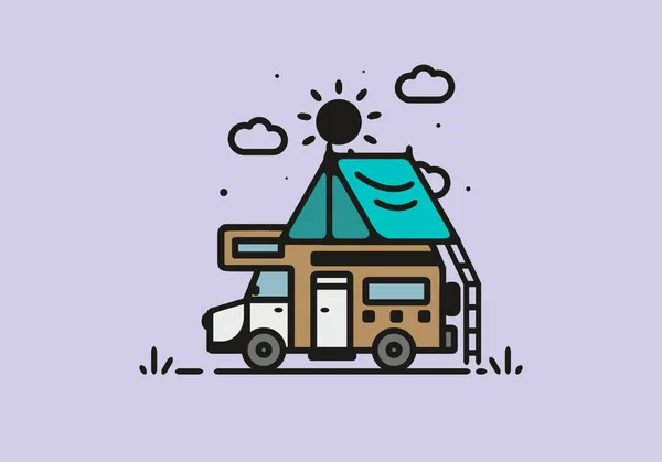 Camping Camper Van Line Art Illustration Design — 스톡 벡터