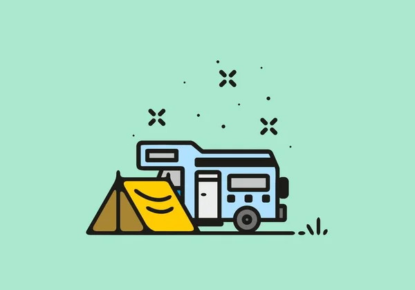 Camping Camper Van Line Art Illustration Design — Archivo Imágenes Vectoriales