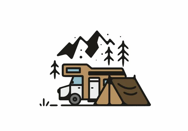 Camping Camper Van Line Art Illustration Design — Stockový vektor