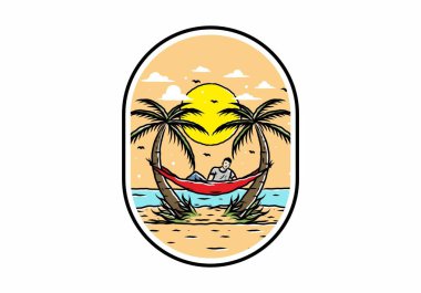 Hamakta rahatla, plaj çiziminde.