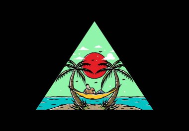 Hamakta rahatla, plaj çiziminde.