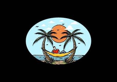 Hamakta rahatla, plaj çiziminde.