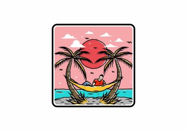 Hamakta rahatla, plaj çiziminde.