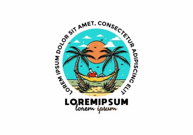 Hamakta rahatla, plaj çiziminde.