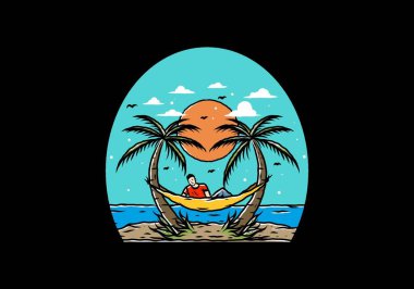 Hamakta rahatla, plaj çiziminde.