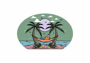 Hamakta rahatla, plaj çiziminde.