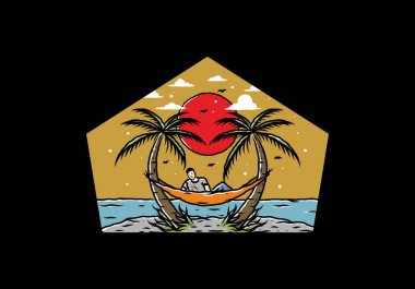 Hamakta rahatla, plaj çiziminde.