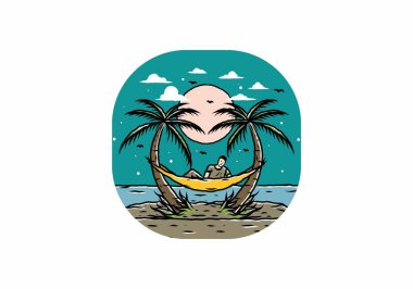 Hamakta rahatla, plaj çiziminde.