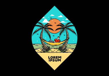 Hamakta rahatla, plaj çiziminde.