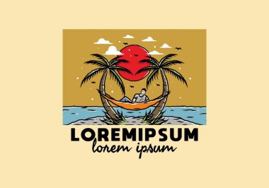 Hamakta rahatla, plaj çiziminde.