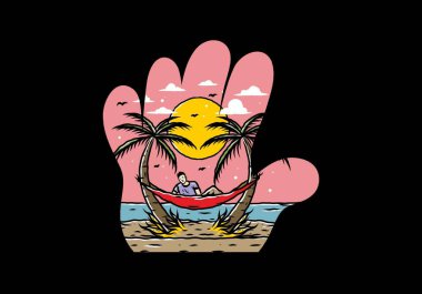 Hamakta rahatla, plaj çiziminde.