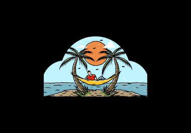 Hamakta rahatla, plaj çiziminde.