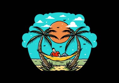 Hamakta rahatla, plaj çiziminde.