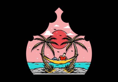 Hamakta rahatla, plaj çiziminde.