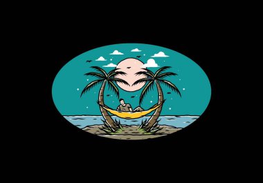 Hamakta rahatla, plaj çiziminde.