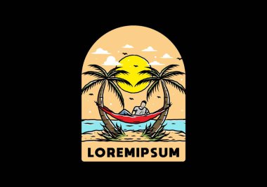 Hamakta rahatla, plaj çiziminde.