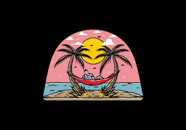 Hamakta rahatla, plaj çiziminde.