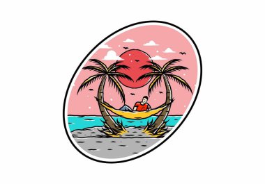 Hamakta rahatla, plaj çiziminde.