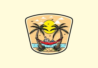 Hamakta rahatla, plaj çiziminde.