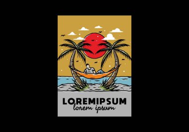 Hamakta rahatla, plaj çiziminde.