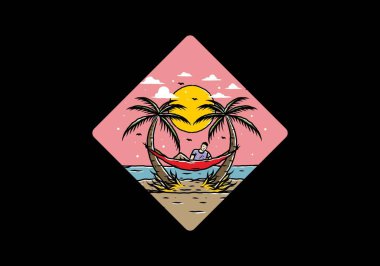 Hamakta rahatla, plaj çiziminde.