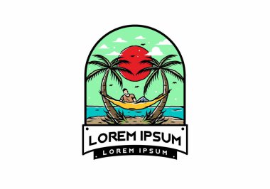 Hamakta rahatla, plaj çiziminde.